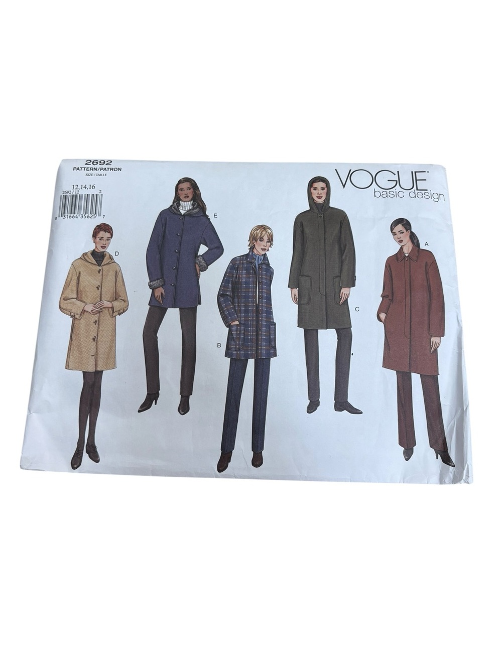 Vogue 2692 Basic Design Y2K Women's Wool Coat Paper Pattern 12 14 16